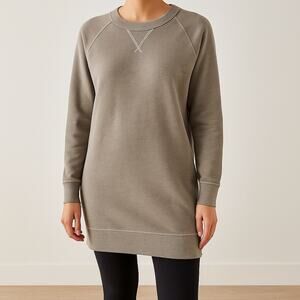 Aerie XL Sweatshirt Dress Longline Tunic Taupe Gray Cozy Loungewear Pockets